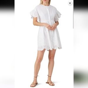 La Vie Rebecca Taylor White Eyelet Mini Shirt Dress Size S